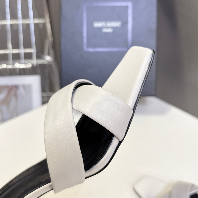 YSL 25S JILL MULES 75MM IN WHITE SMOOTH CALFSKIN