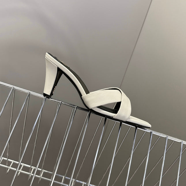 YSL 25S JILL MULES 75MM IN WHITE SMOOTH CALFSKIN