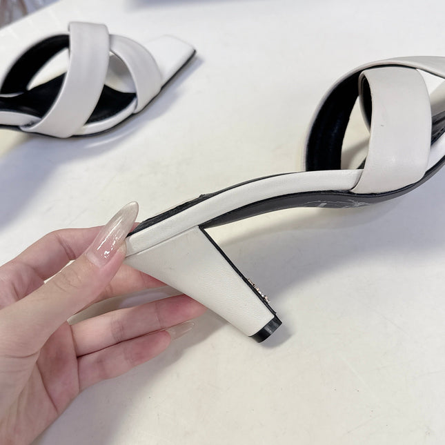 YSL 25S JILL MULES 75MM IN WHITE SMOOTH CALFSKIN