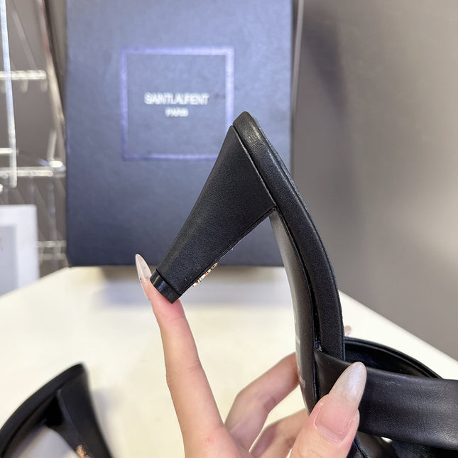 YSL 25S JILL MULES 75MM IN BLACK SMOOTH CALFSKIN