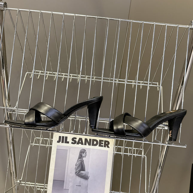 YSL 25S JILL MULES 75MM IN BLACK SMOOTH CALFSKIN