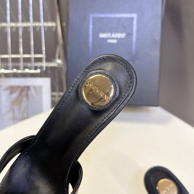 YSL 25S JILL MULES 75MM IN BLACK SMOOTH CALFSKIN