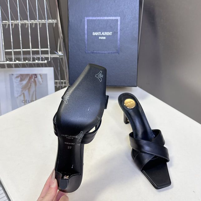 YSL 25S JILL MULES 75MM IN BLACK SMOOTH CALFSKIN