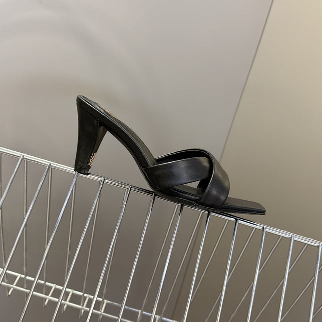 YSL 25S JILL MULES 75MM IN BLACK SMOOTH CALFSKIN
