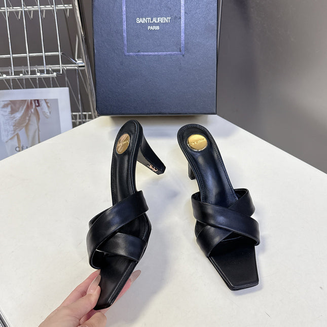 YSL 25S JILL MULES 75MM IN BLACK SMOOTH CALFSKIN
