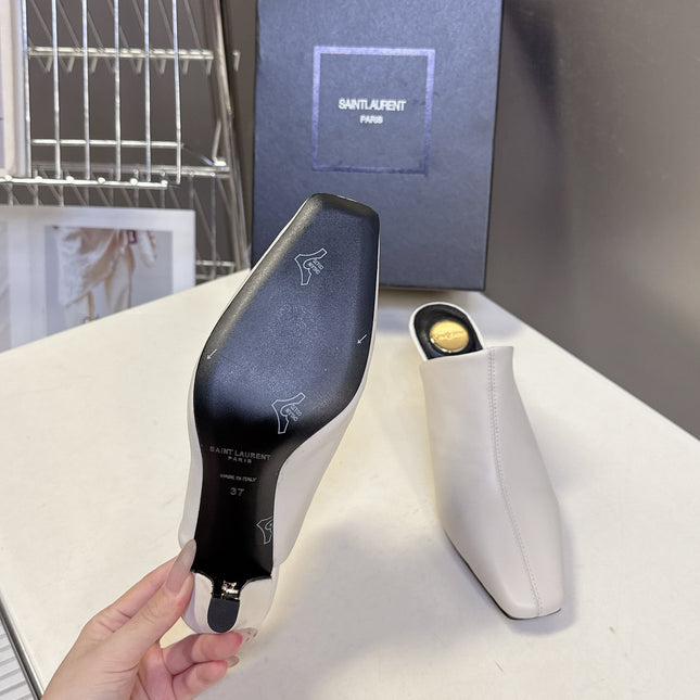 YSL 25S HIGH-HEEL SANDALS 75 MM IN WHITE LAMBSKIN