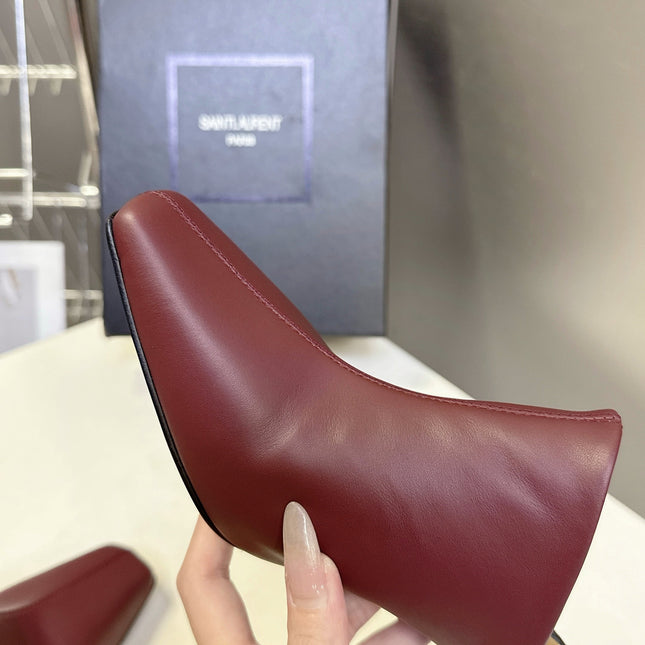 YSL 25S HIGH-HEEL SANDALS 75 MM IN DARK RED LAMBSKIN