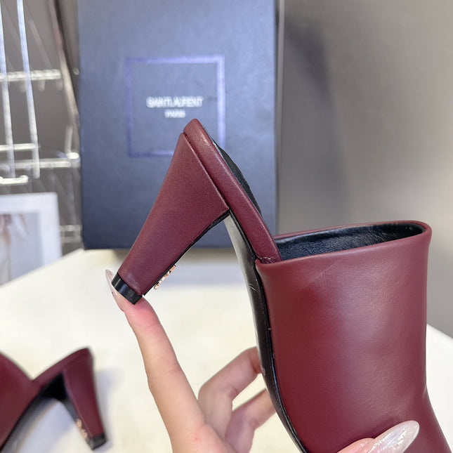 YSL 25S HIGH-HEEL SANDALS 75 MM IN DARK RED LAMBSKIN