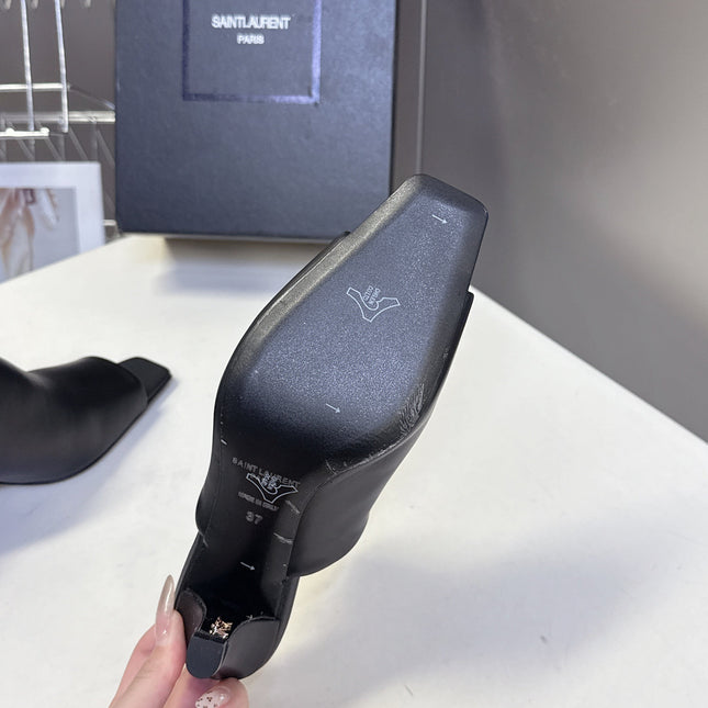 YSL 25S HIGH-HEEL SANDALS 75 MM IN BLACK LAMBSKIN