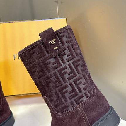FENDI 25S BOOTS IN DARK CHOCOLATE BROWN SUEDE
