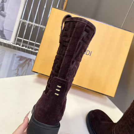 FENDI 25S BOOTS IN DARK CHOCOLATE BROWN SUEDE