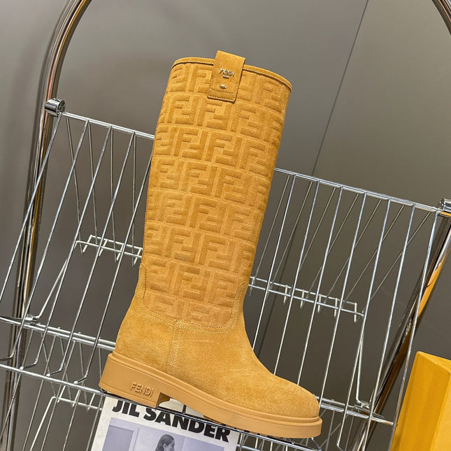 FENDI 25S HIGH-CUT BOOTS IN GOLDEN BROWN SUEDE
