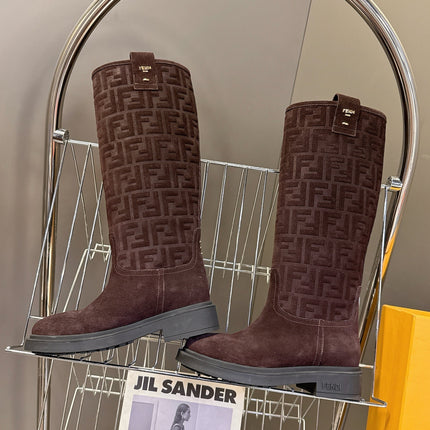 FENDI 25S HIGH-CUT BOOTS IN DARK BROWN SUEDE