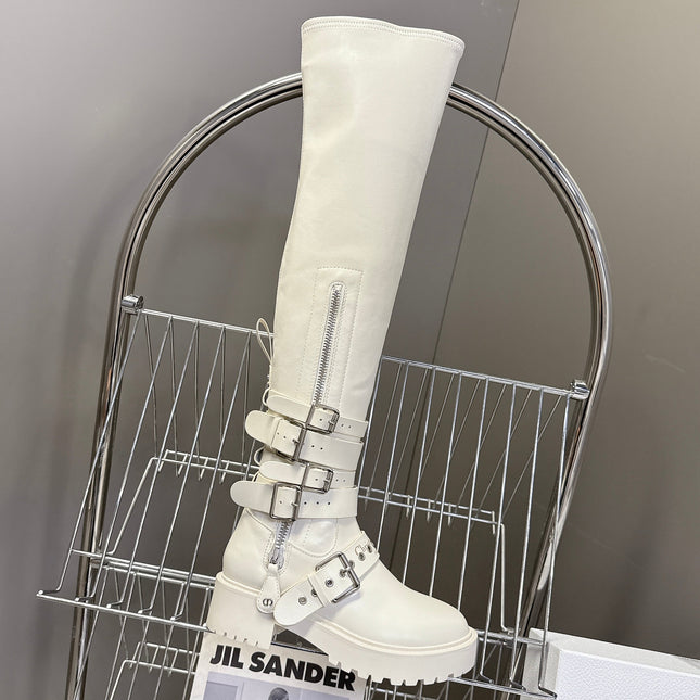 DIOR D-FIGHT BOOT 25S IN WHITE CALFSKIN WITH SILVER HARDWARE