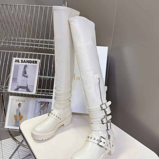DIOR D-FIGHT BOOT 25S IN WHITE CALFSKIN WITH SILVER HARDWARE