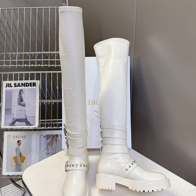 DIOR D-FIGHT BOOT 25S IN WHITE CALFSKIN WITH SILVER HARDWARE