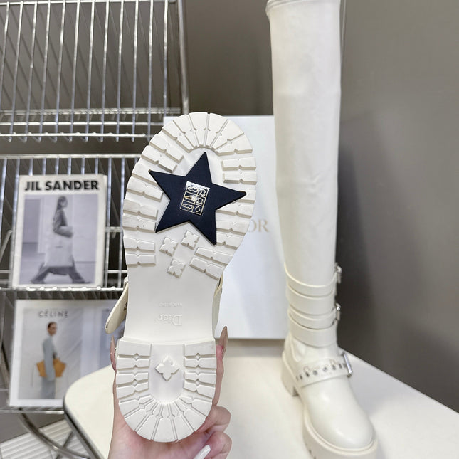 DIOR D-FIGHT BOOT 25S IN WHITE CALFSKIN WITH SILVER HARDWARE