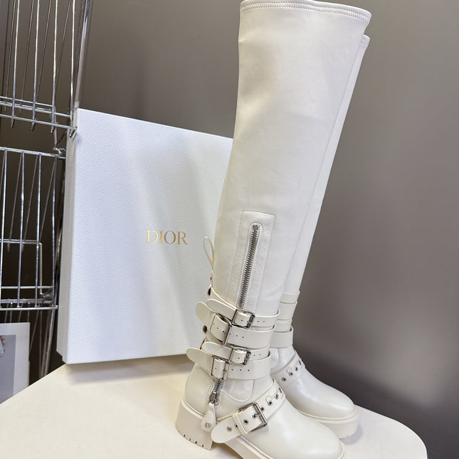 DIOR D-FIGHT BOOT 25S IN WHITE CALFSKIN WITH SILVER HARDWARE