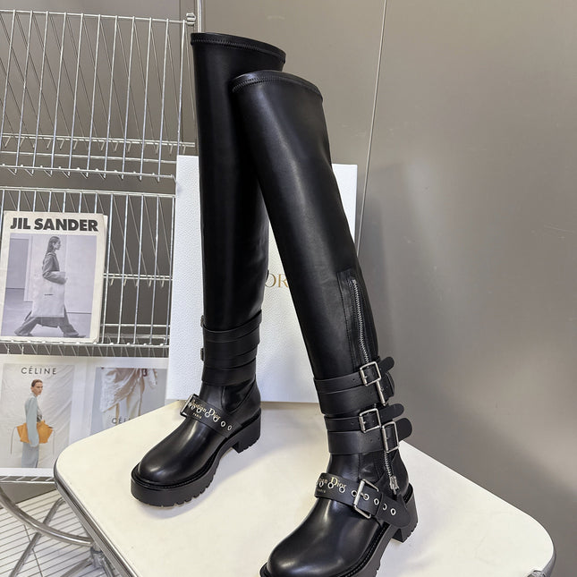 DIOR D-FIGHT BOOT 25S IN BLACK CALFSKIN WITH SILVER HARDWARE