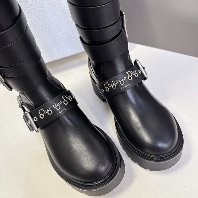 DIOR D-FIGHT BOOT 25S IN BLACK CALFSKIN WITH SILVER HARDWARE