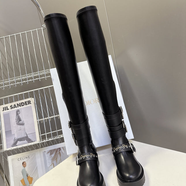 DIOR D-FIGHT BOOT 25S IN BLACK CALFSKIN WITH SILVER HARDWARE