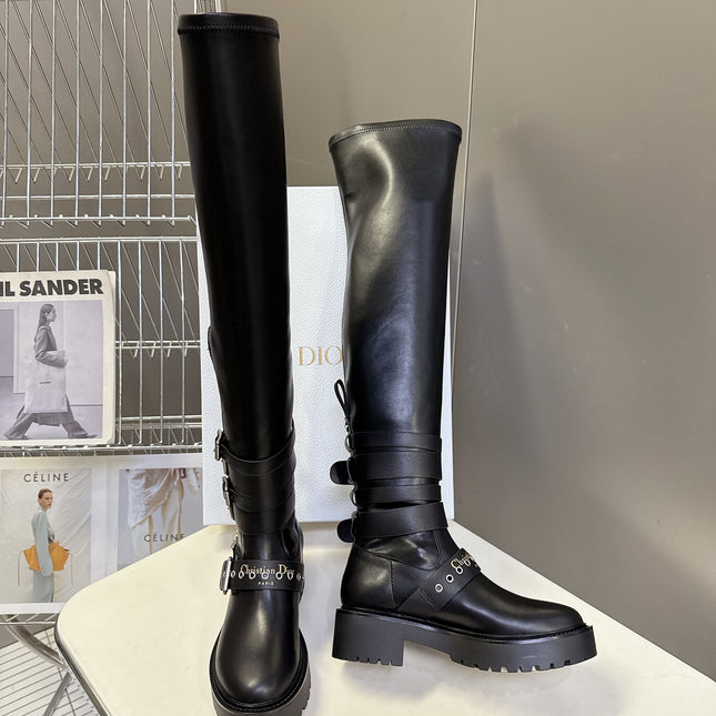 DIOR D-FIGHT BOOT 25S IN BLACK CALFSKIN WITH SILVER HARDWARE