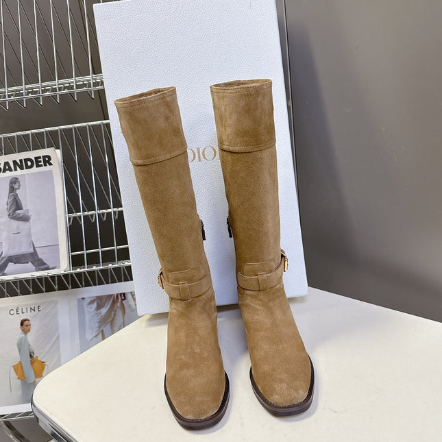 DIOR 25S BROWN HIGH BOOTS IN BEIGE SUEDE