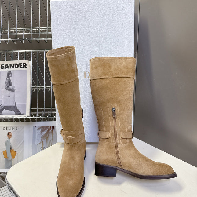 DIOR 25S BROWN HIGH BOOTS IN BEIGE SUEDE
