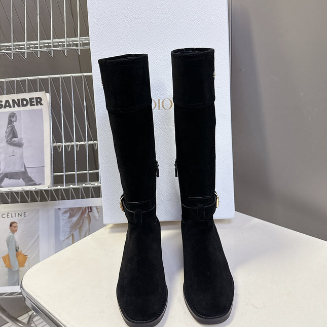 DIOR 25S BLACK HIGH BOOTS IN BLACK SUEDE