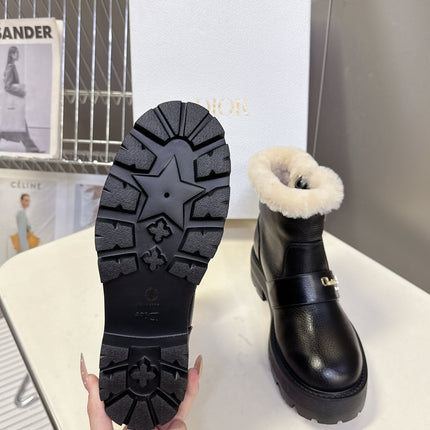 DIORALPS ANKLE BOOTS 25S IN BLACK LAMBSKIN AND BEIGE WOOL WITH SILVER HARDWARE