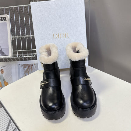 DIORALPS ANKLE BOOTS 25S IN BLACK LAMBSKIN AND BEIGE WOOL WITH SILVER HARDWARE