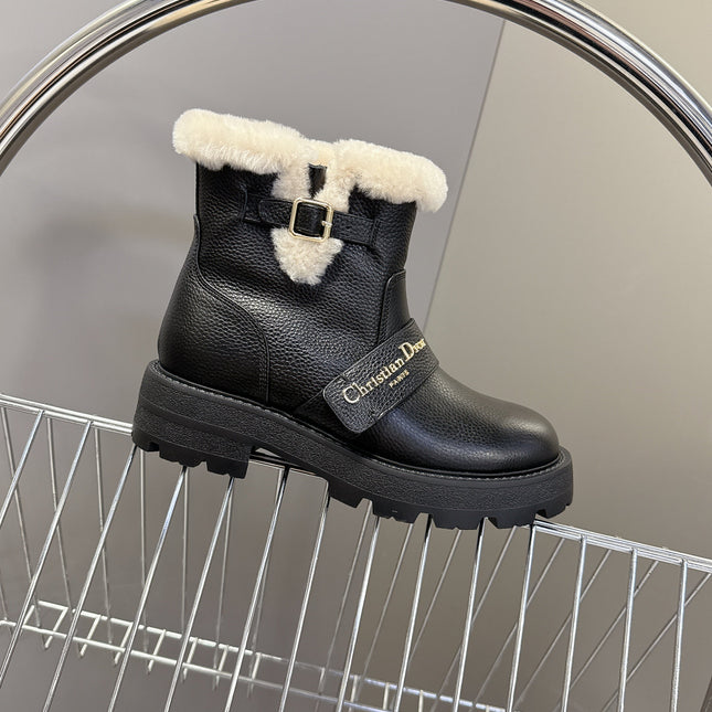 DIORALPS ANKLE BOOTS 25S IN BLACK LAMBSKIN AND BEIGE WOOL WITH SILVER HARDWARE