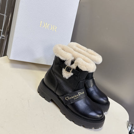 DIORALPS ANKLE BOOTS 25S IN BLACK LAMBSKIN AND BEIGE WOOL WITH SILVER HARDWARE