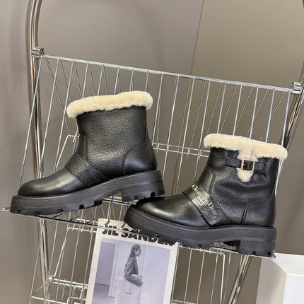 DIORALPS ANKLE BOOTS 25S IN BLACK LAMBSKIN AND BEIGE WOOL WITH SILVER HARDWARE