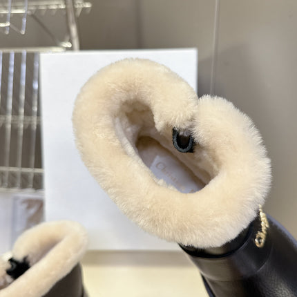 DIORALPS ANKLE BOOTS 25S IN BLACK LAMBSKIN AND BEIGE WOOL WITH SILVER HARDWARE