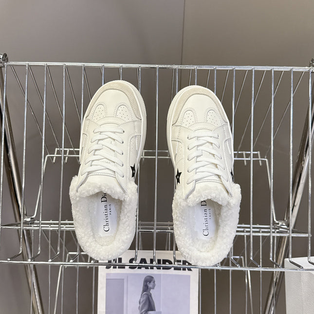 DIOR 25S DIOR STAR SNEAKERS 40 MM IN WHITE LAMBSKIN AND WOOL STYLE 1