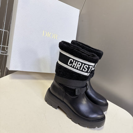 DIOR 25S D-MAJOR ANKLE BOOTS IN BLACK LAMBSKIN AND WOOL