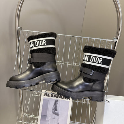 DIOR 25S D-MAJOR ANKLE BOOTS IN BLACK LAMBSKIN AND WOOL