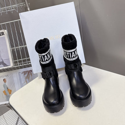 DIOR 25S D-MAJOR ANKLE BOOTS IN BLACK LAMBSKIN AND WOOL