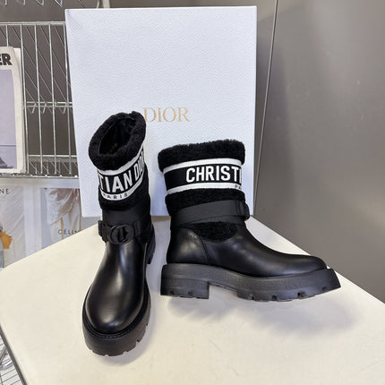 DIOR 25S D-MAJOR ANKLE BOOTS IN BLACK LAMBSKIN AND WOOL