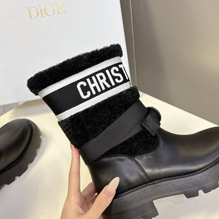 DIOR 25S D-MAJOR ANKLE BOOTS IN BLACK LAMBSKIN AND WOOL