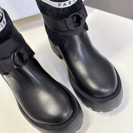 DIOR 25S D-MAJOR ANKLE BOOTS IN BLACK LAMBSKIN AND WOOL