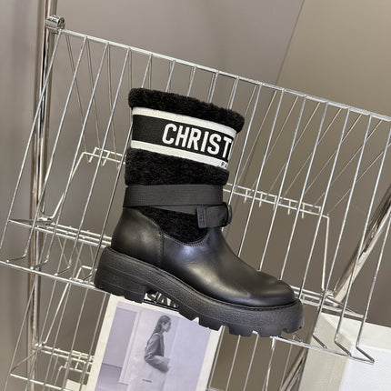 DIOR 25S D-MAJOR ANKLE BOOTS IN BLACK LAMBSKIN AND WOOL