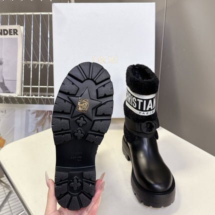 DIOR 25S D-MAJOR ANKLE BOOTS IN BLACK LAMBSKIN AND WOOL