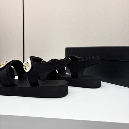 CC SANDAL 25S IN BLACK FABRIC WITH WHITE HARDWARE