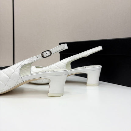 CC SLINGBACK 25S 30 MM IN WHITE LAMBSKIN MIX BLACK FABRIC
