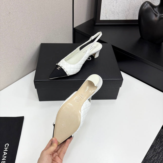 CC SLINGBACK 25S 30 MM IN WHITE LAMBSKIN MIX BLACK FABRIC