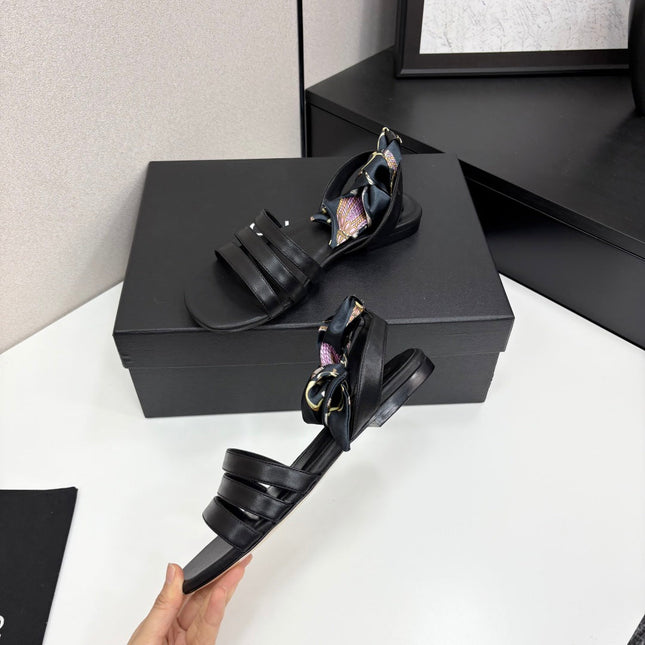 CC SANDAL 25S IN BLACK LAMBSKIN WITH SILK BOW