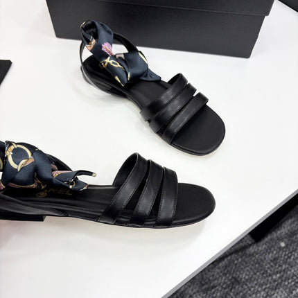 CC SANDAL 25S IN BLACK LAMBSKIN WITH SILK BOW
