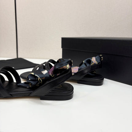 CC SANDAL 25S IN BLACK LAMBSKIN WITH SILK BOW